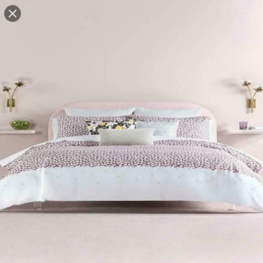 Kate Spade King Floral Lilac Carnation Cotton Duvet Set 3Pc